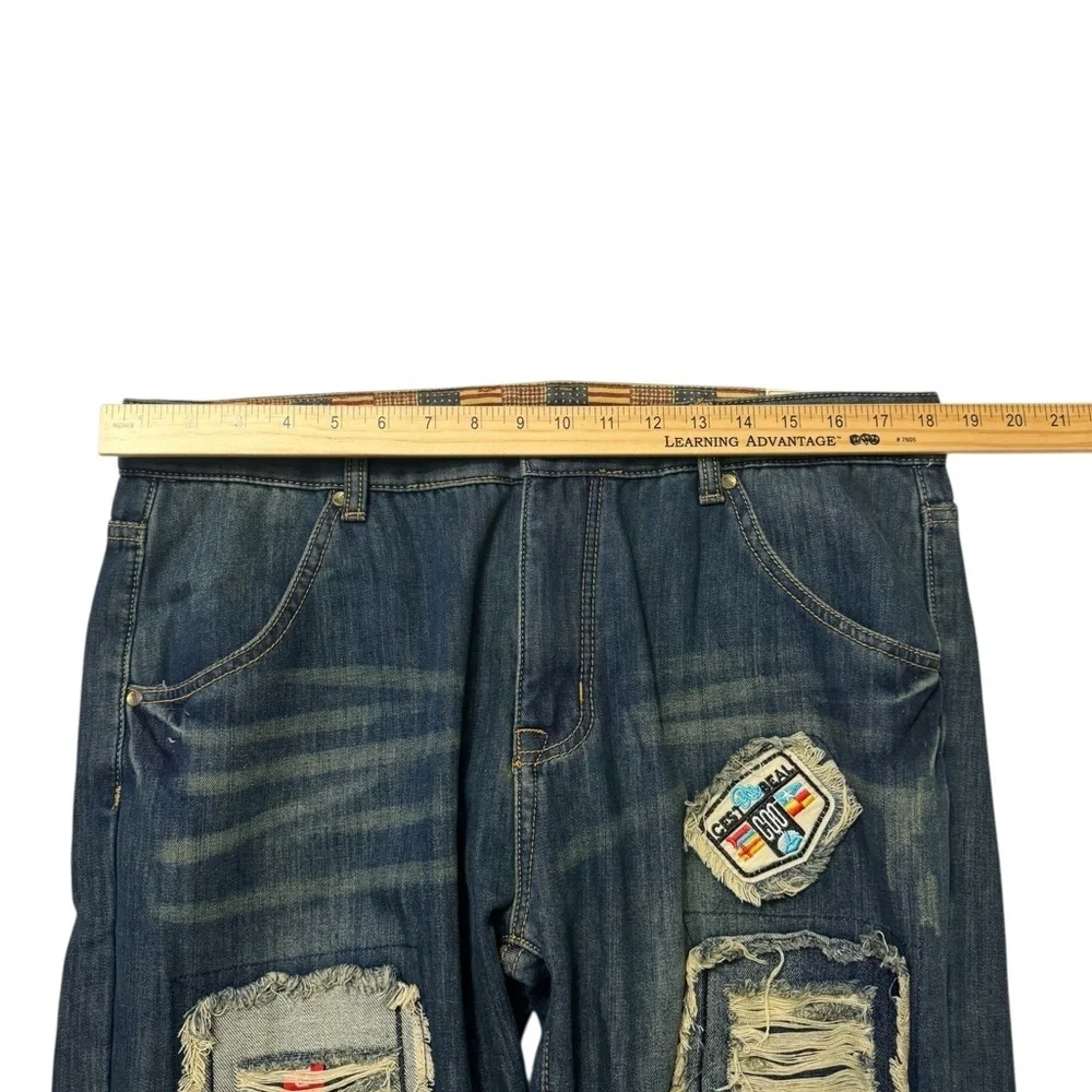 Men’s Distressed Patchwork Jeans Size 36 | Ripped Denim | Streetwear